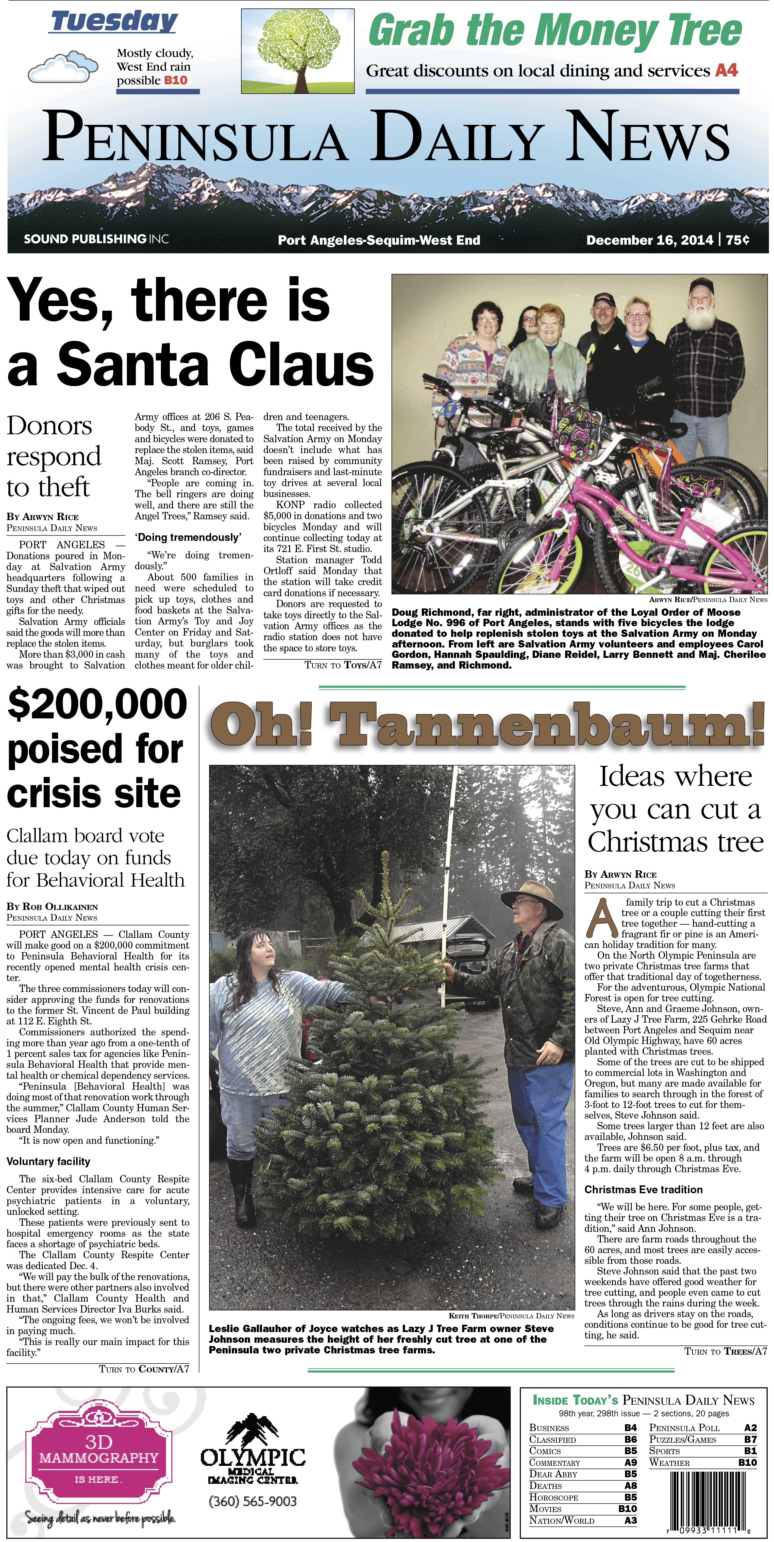 Here is today's front page for our Clallam County readers — news tailored to your community. There's more inside that isn't online!