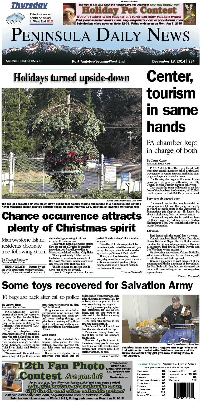 Here is today's front page for our Clallam County readers — news tailored to your community. There's more inside that isn't online!