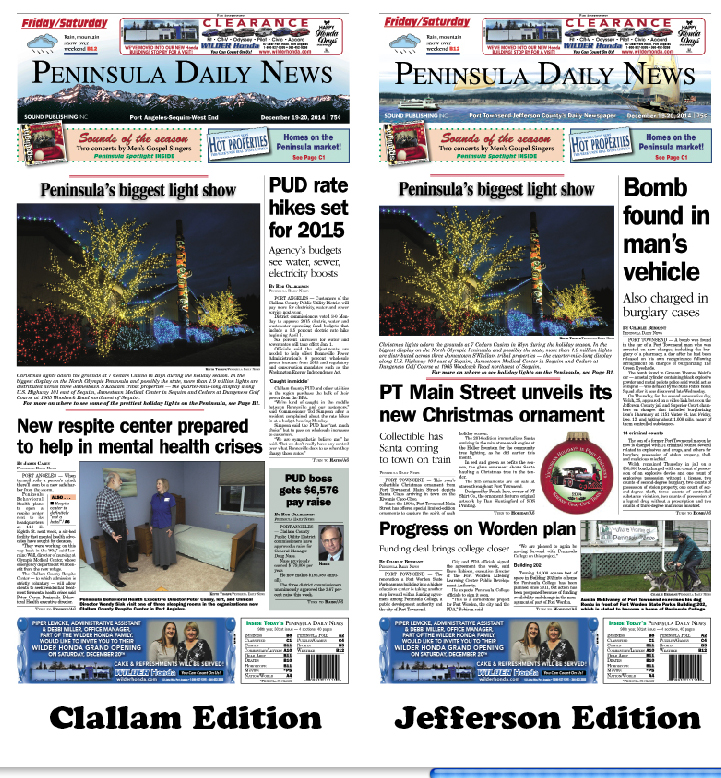 Here are today's front pages for our Clallam and Jefferson readers — news tailored to your community. There's more inside that isn't online!