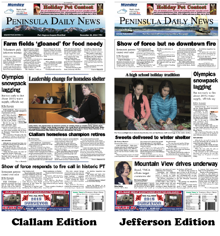 Here are today's front pages for our Clallam and Jefferson readers — news tailored to your community. There's more inside that isn't online!