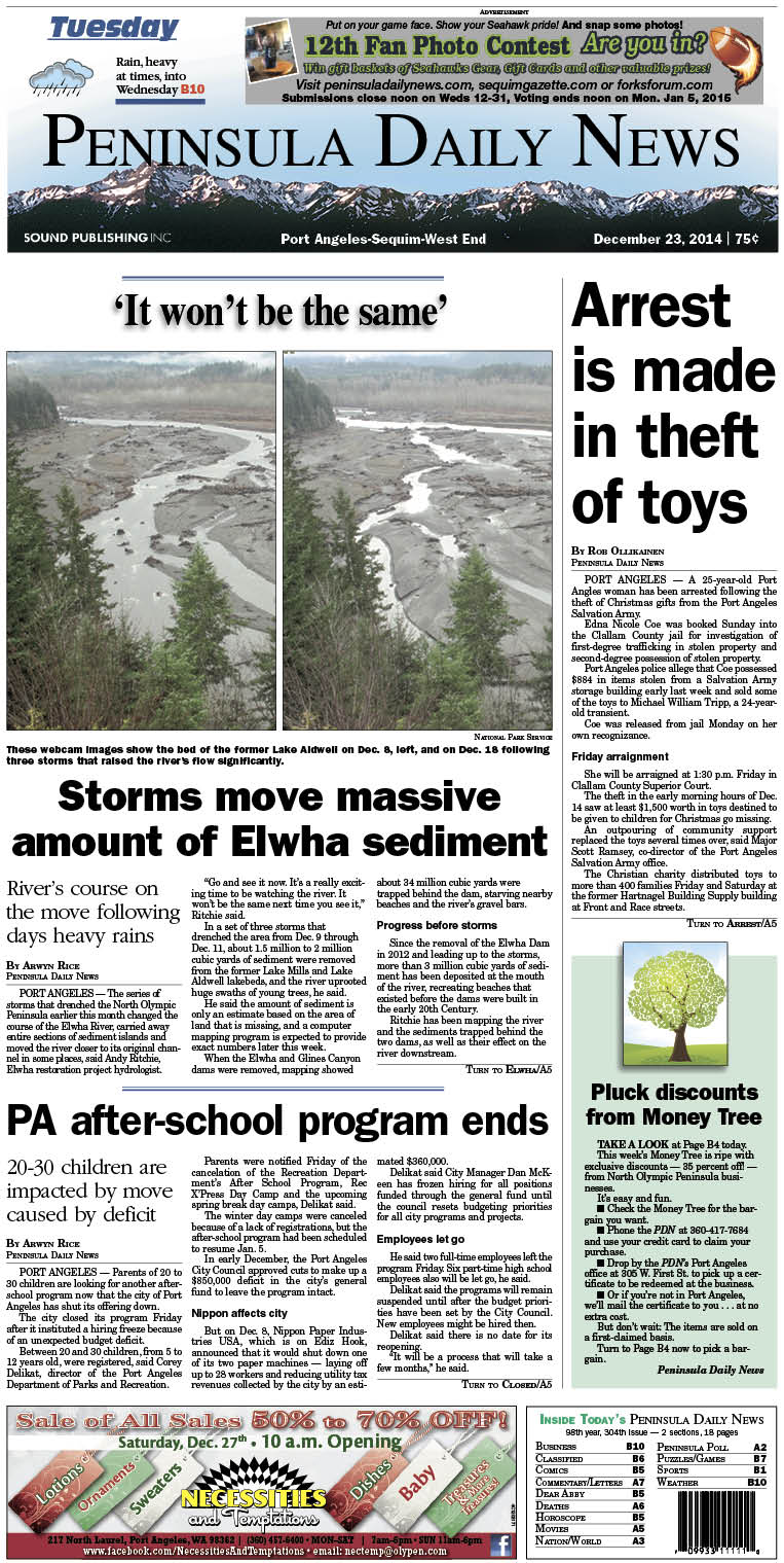 Here is today's front page for our Clallam County readers — news tailored to your community. There's more inside that isn't online!