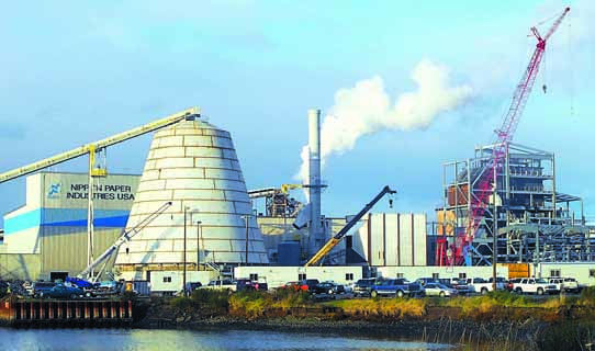 Construction continues on a biomass-fueled cogeneration plant at the Nippon Paper Industries USA mill in Port Angeles. Keith Thorpe/Peninsula Daily News
