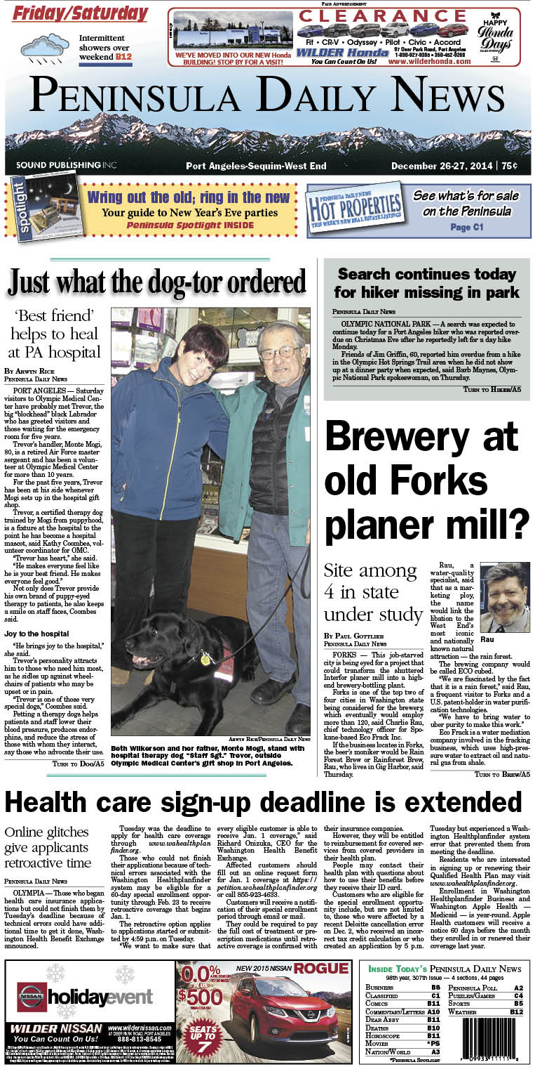 Here is today's front page for our Clallam County readers — news tailored to your community. There's more inside that isn't online!