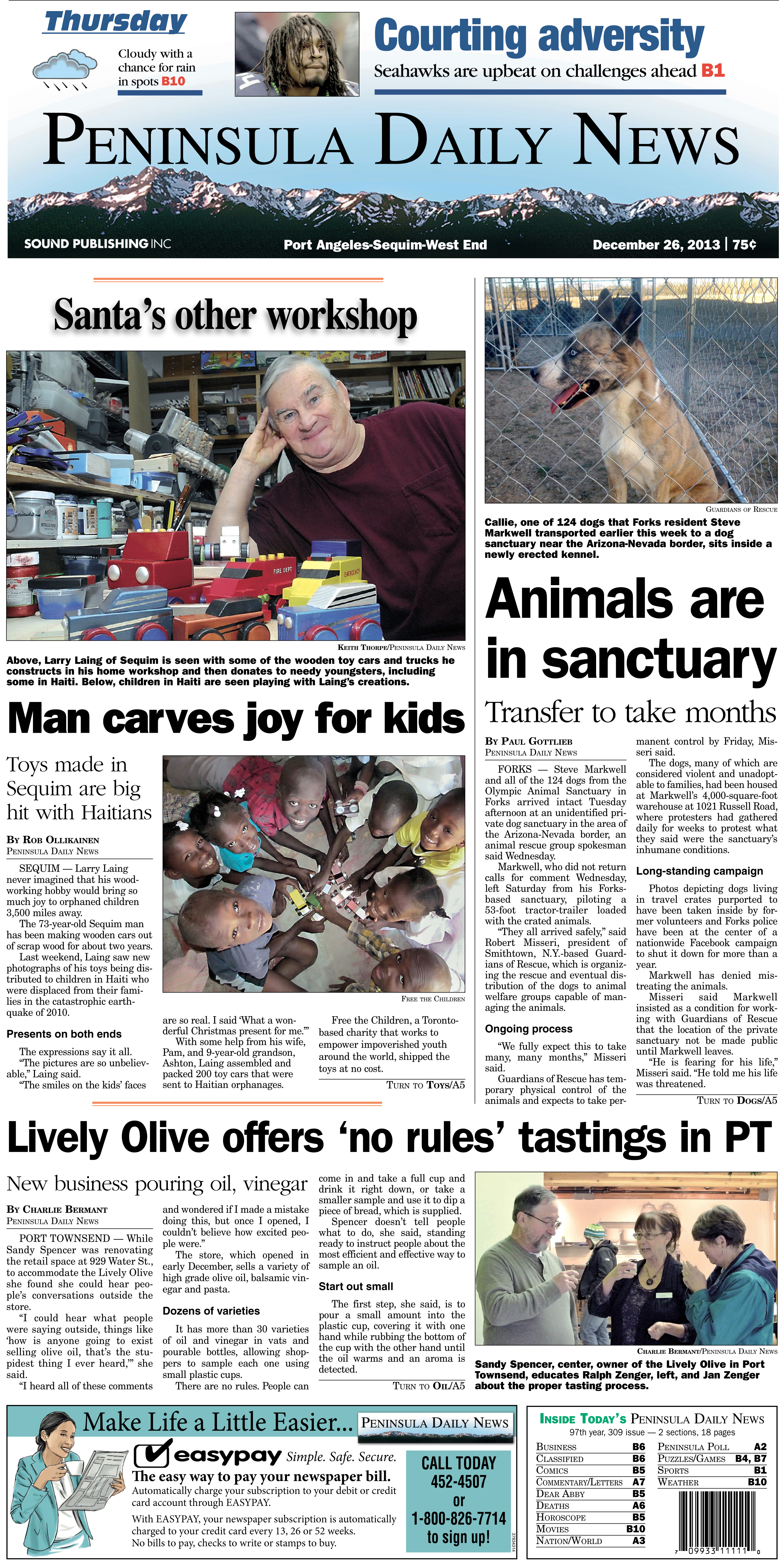 PDN's front page for today's Clallam County edition.
