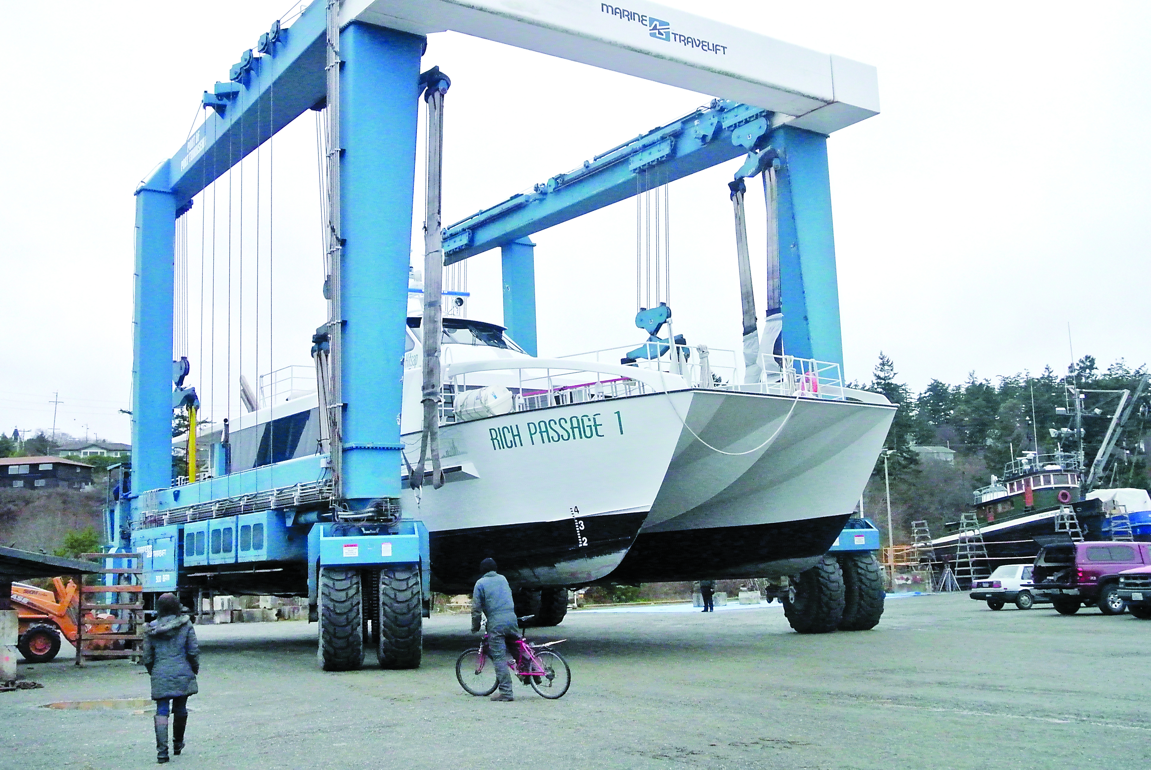 The Rich Passage 1 is now at the Boat Haven in Port Townsend after having run aground near Port Hadlock on Monday and refloated about 24 hours later. -- Photo by Charlie Bermant/Peninsula Daily News