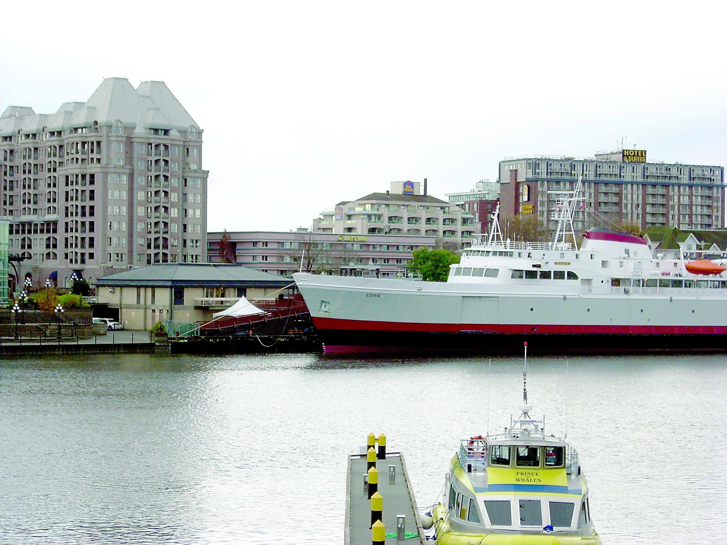 The MV Coho ferry is shown docked at the Black Ball Ferry Line terminal