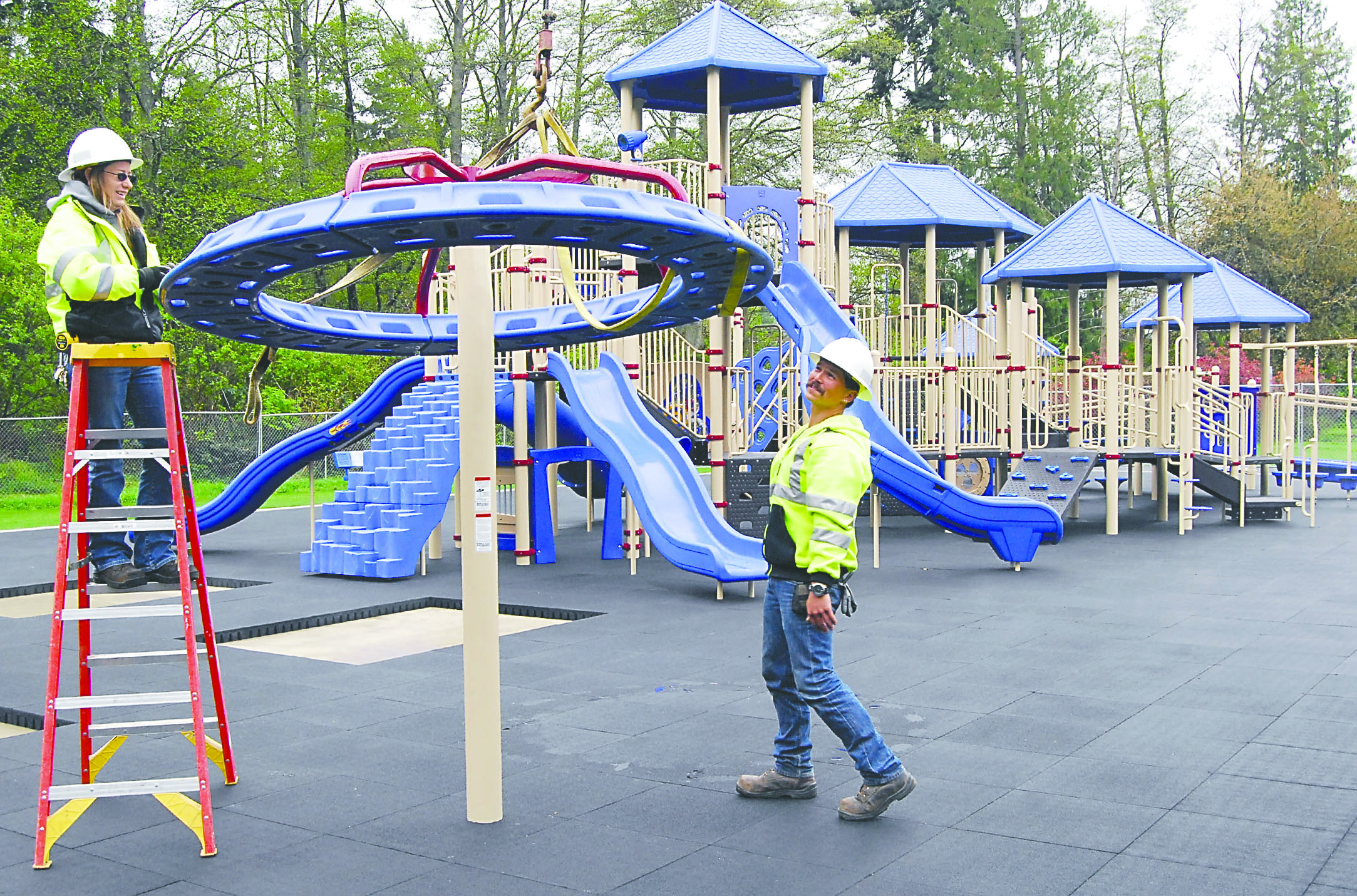 Port Angeles Parks Department workers Brooke Keohokaloke