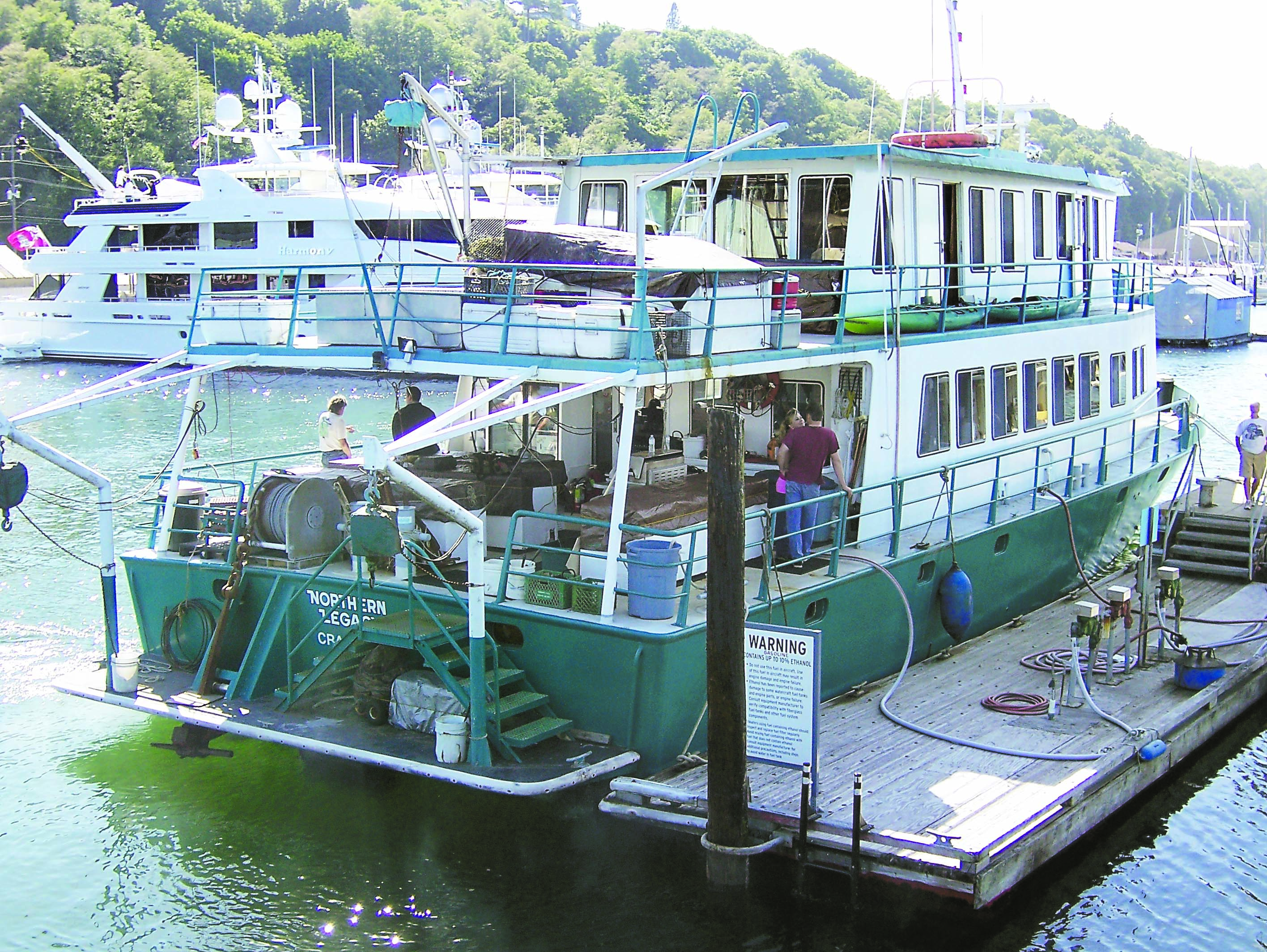 The 85-foot Northern Legacy sits moored at the Port Angeles Boat Haven fuel dock Tuesday night before she left for her “summer job” in Alaska.  -- Photo by David G. Sellars/for Peninsula Daily News