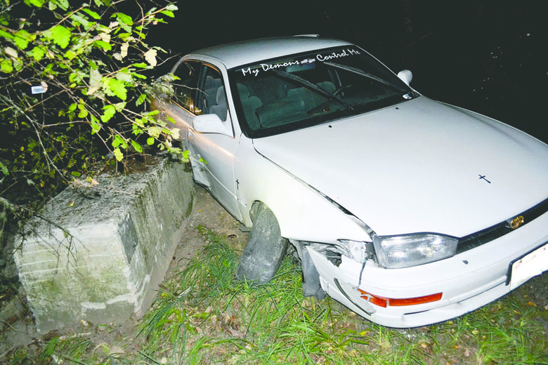 A Port Townsend woman rammed two traffic cinder blocks at the end of 35th Street just west of the end of Umatilla Avenue last week. East Jefferson Fire-Rescue