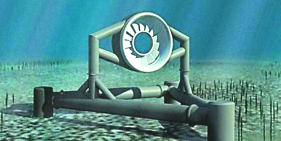 This Snohomish County Public Utility District rendering shows what one of the turbines would have looked like on the bottom of Admiralty Inlet between Whidbey and Marrowstone islands.