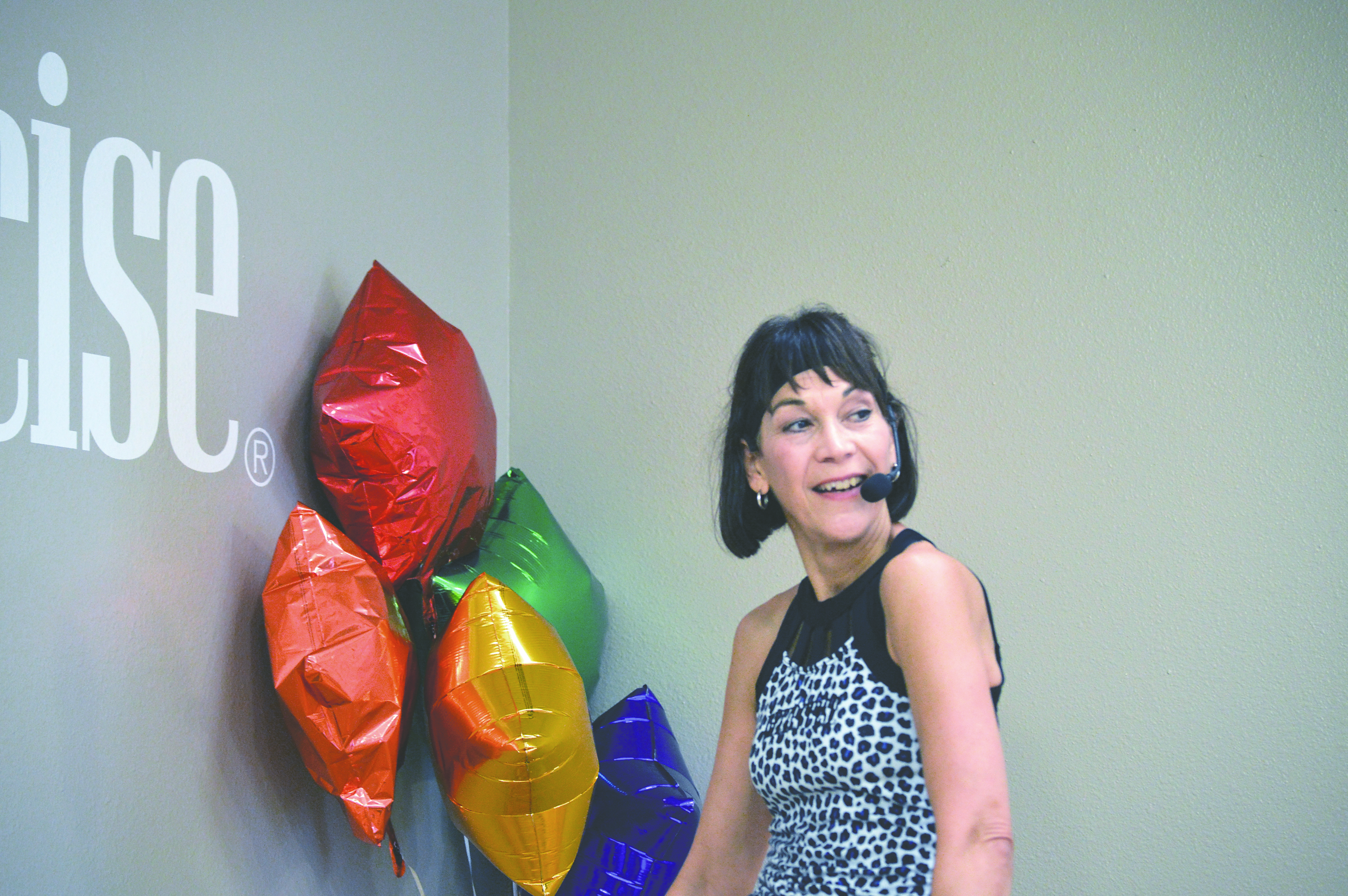 Anne Amar while teaching Jazzercise.  -- Photo by Diane Urbani de la Paz/Peninsula Daily News