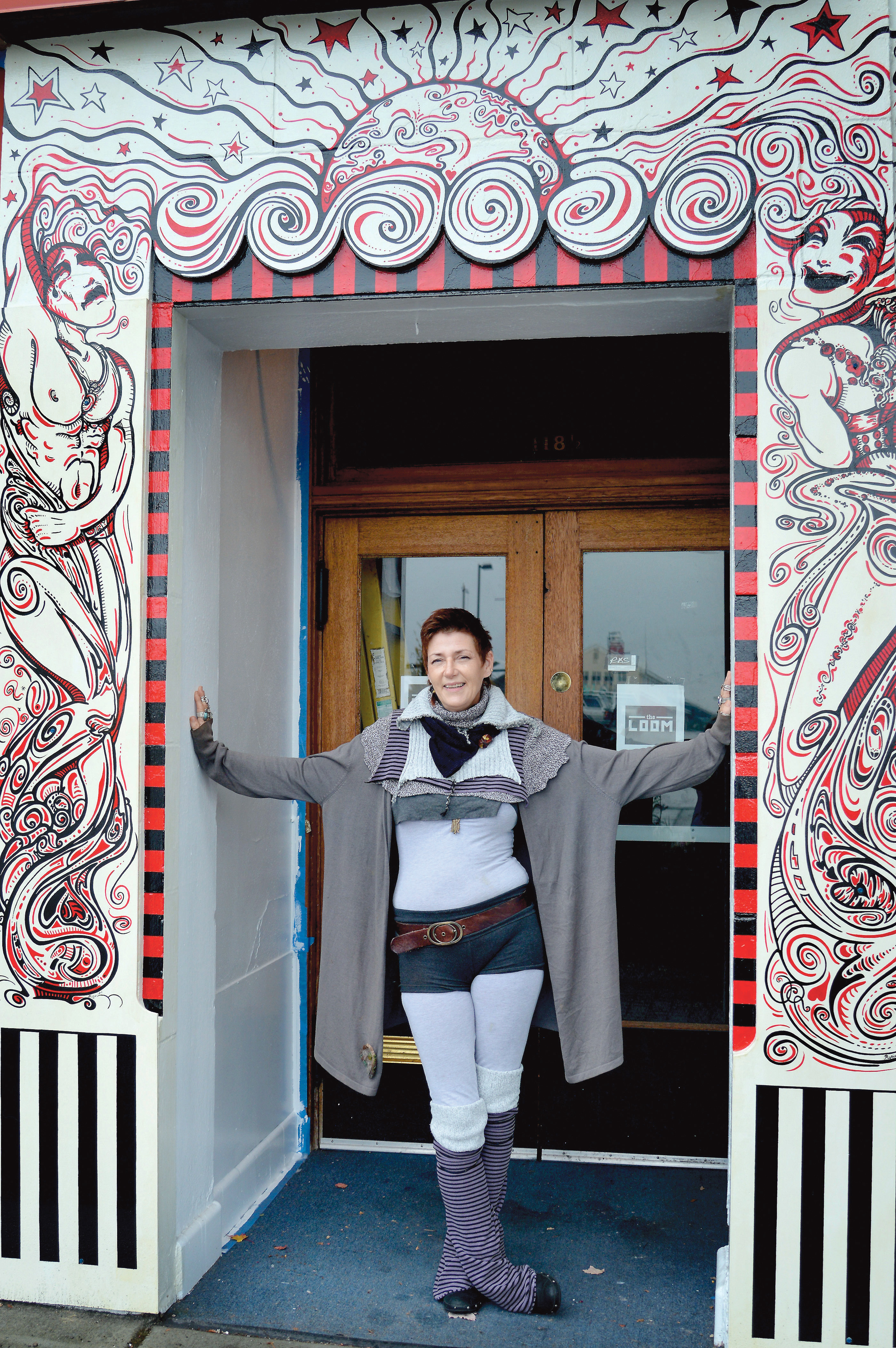 Artist Regie Saxerud painted the entrance on Front Street to Port Angeles' Studio Bob and The Loom