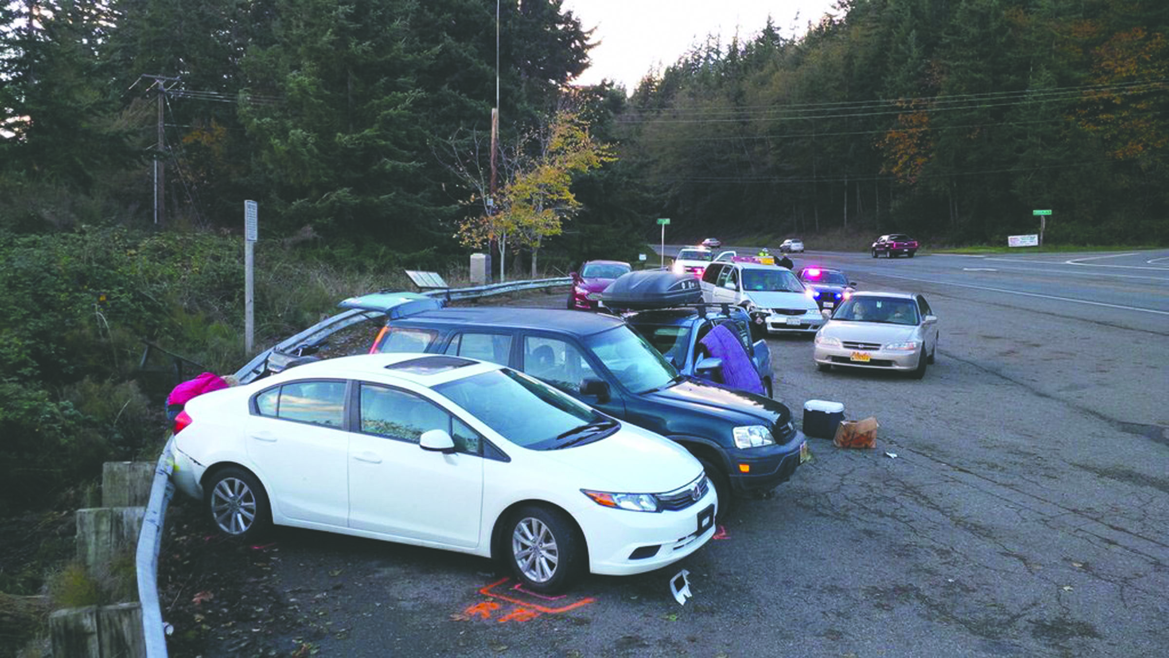 Six cars were involved in a wreck at the approach to the Hood Canal Bridge on Sunday afternoon. Washington State Patrol
