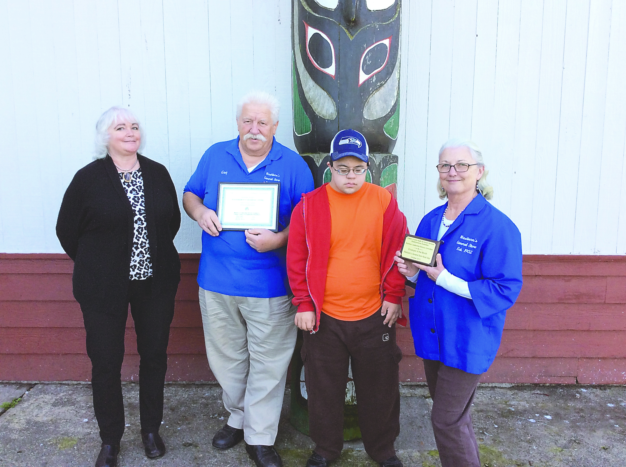 Washburn’s General Store was awarded the Employer of the Month Award from the Clallam County Health & Human Services Business Leadership Advisory Committee. From left are Business Leadership Advisory Committee member Pamela Leonard-Ray