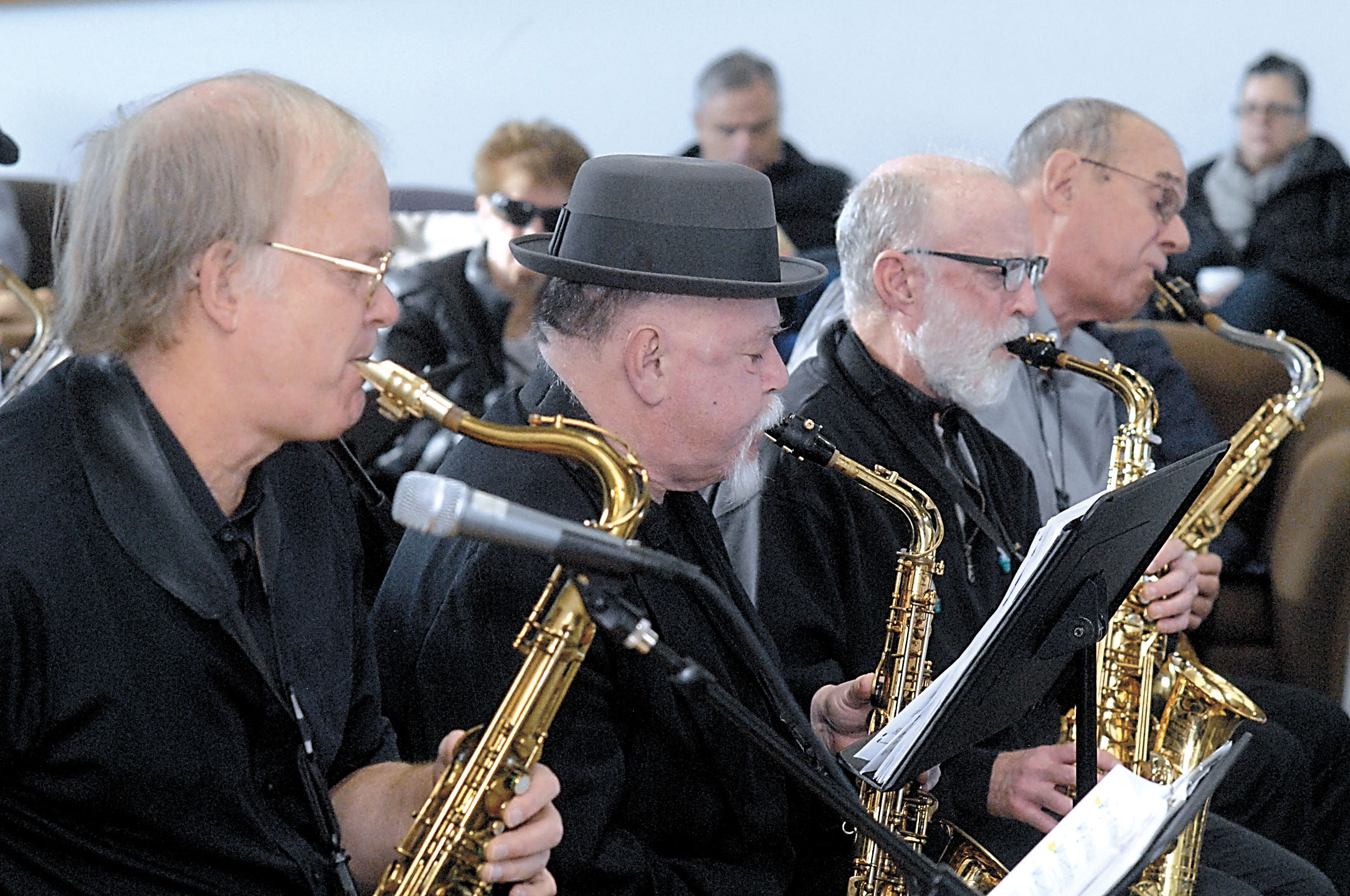 Peninsula College Jazz Ensemble saxophonists — from left