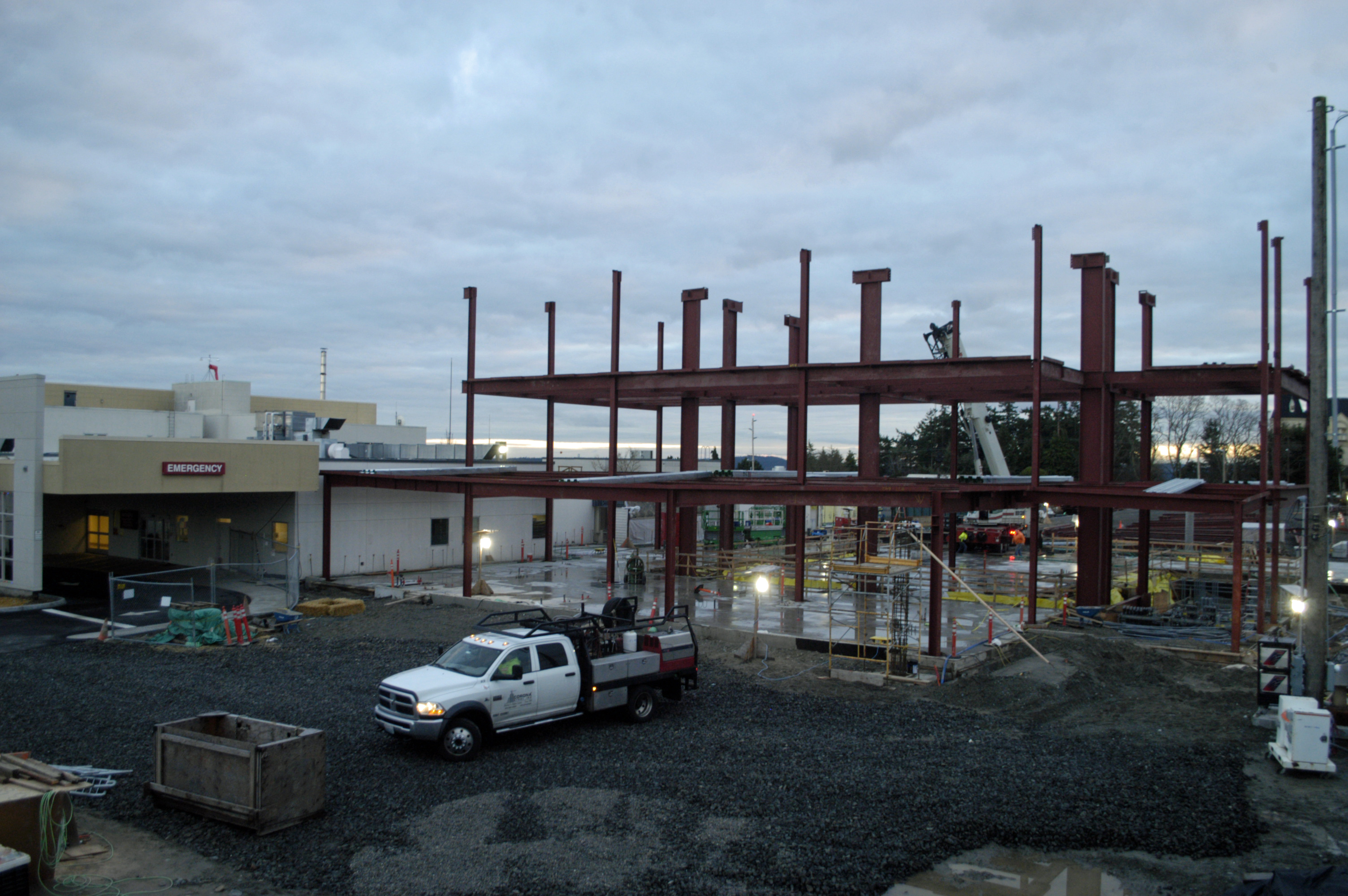 Construction crews have erected structural steel for the third phase of the $20 million project at Jefferson Healthcare in Port Townsend. — Chris McDaniel/Peninsula Daily News