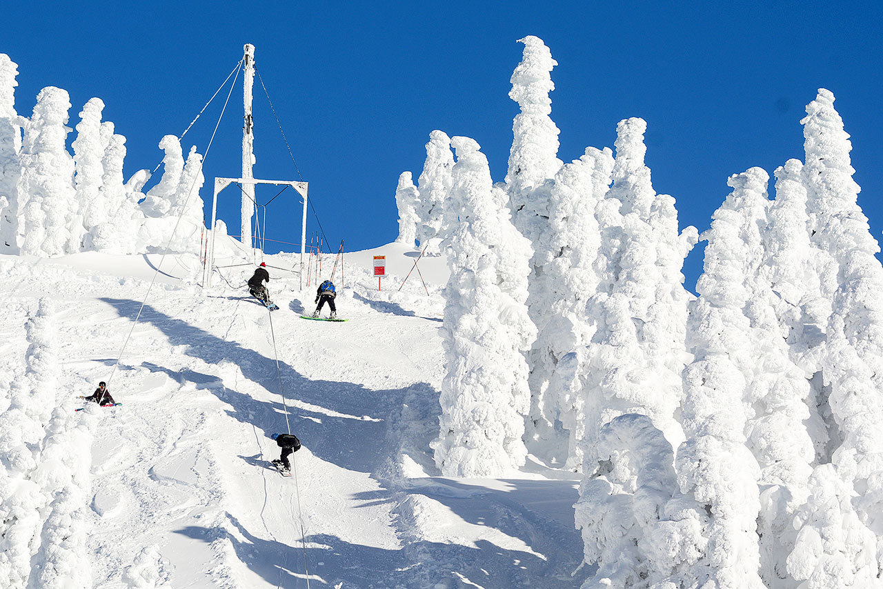 Snowboarders use a rope tow at Hurricane Ridge in 2016. (Jesse Major/Peninsula Daily News)                                Snowboarders use a rope tow at Hurricane Ridge earlier this month. (Jesse Major/Peninsula Daily News)