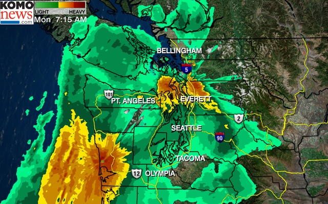 Satellite map by PDN news partner KOMO. Visit komonews.com and the National Weather Service at http://www.wrh.noaa.gov/sew for further information. KOMO News
