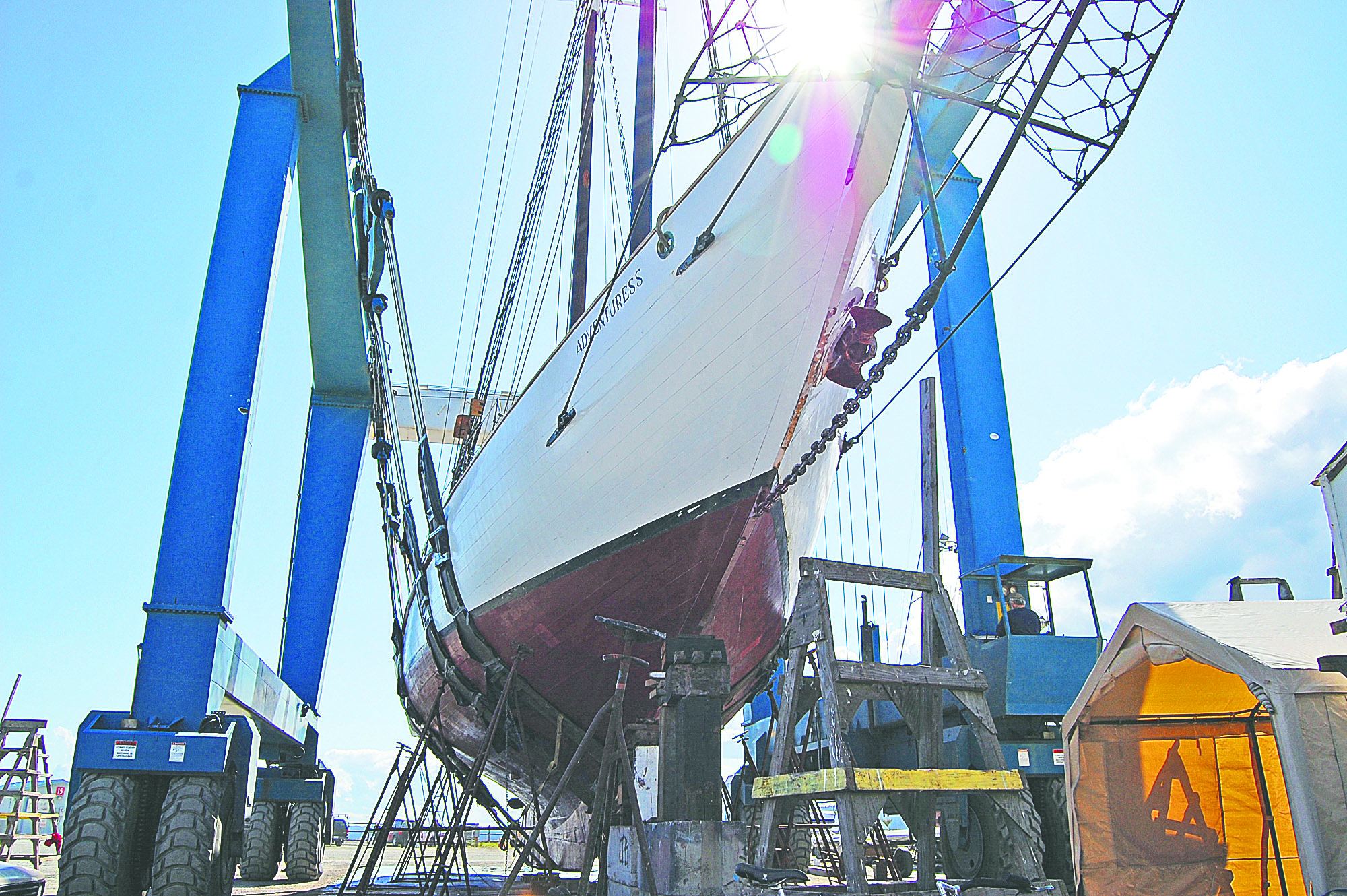 The Adventuress sits in drydock in Port Townsend while restoration and maintenance are done in anticipation of the 2012 sailing season. Zach Wellington Simonson-Bond