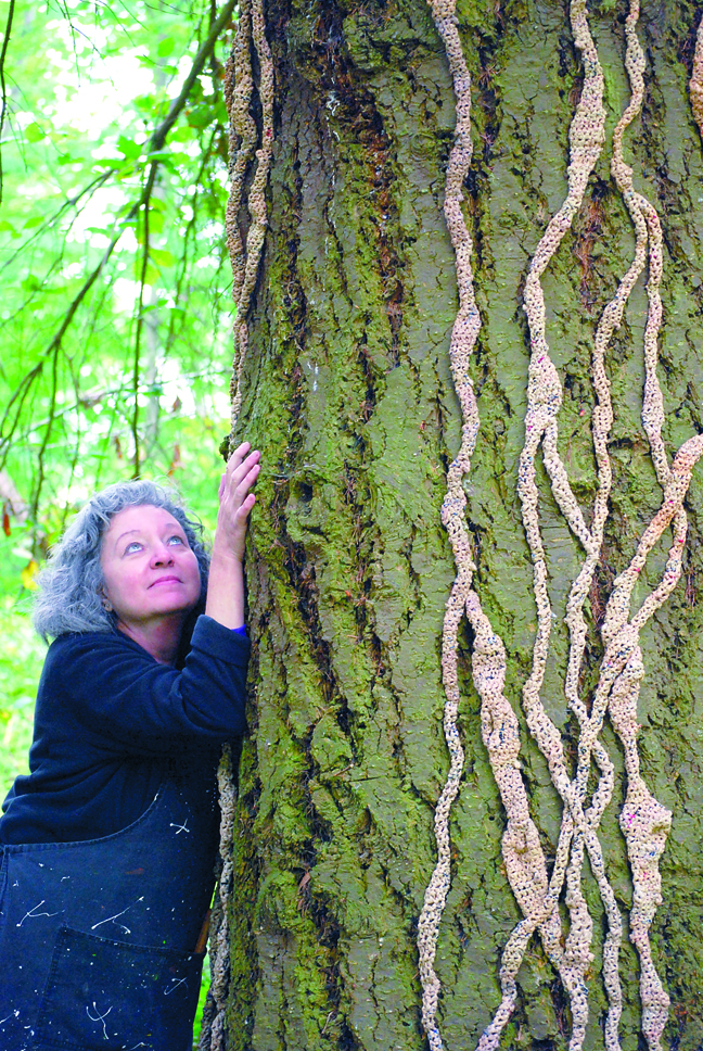 Shelton artist — and avowed tree hugger — Barbara De Pirro finished her artwork