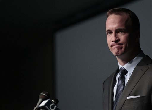 Peyton Manning at Wednesday’s news conference in Indianapolis.  (Associated Press photo)