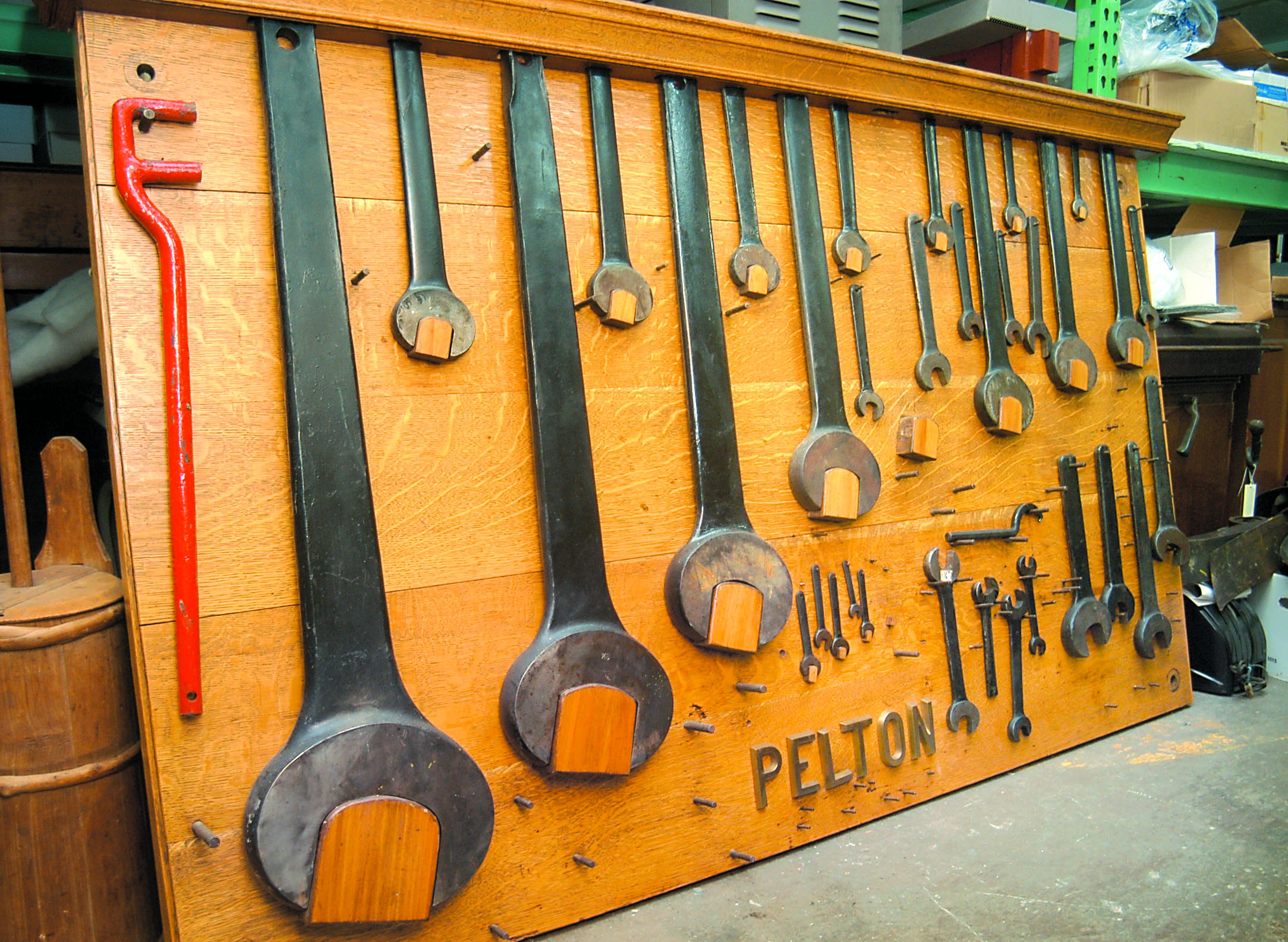A set of industrial-sized wrenches from the former Elwha Dam awaits curation at the Clallam County Historical Society. Keith Thorpe/Peninsula Daily News