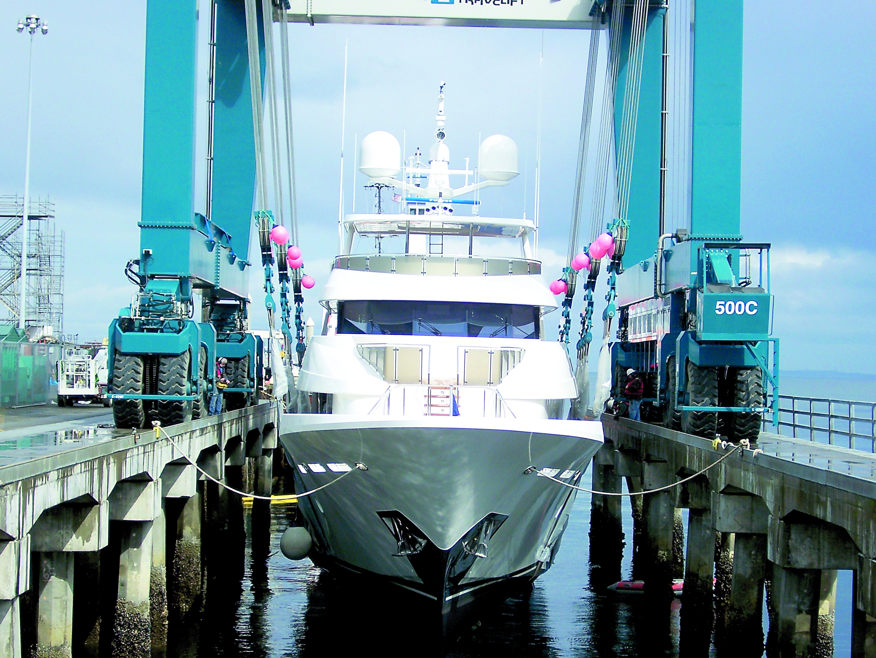 The yacht Angel Wings is hauled out at the Port of Port Angeles’ haul-out dock.  -- Photo by David G. Sellars/for Peninsula Daily News