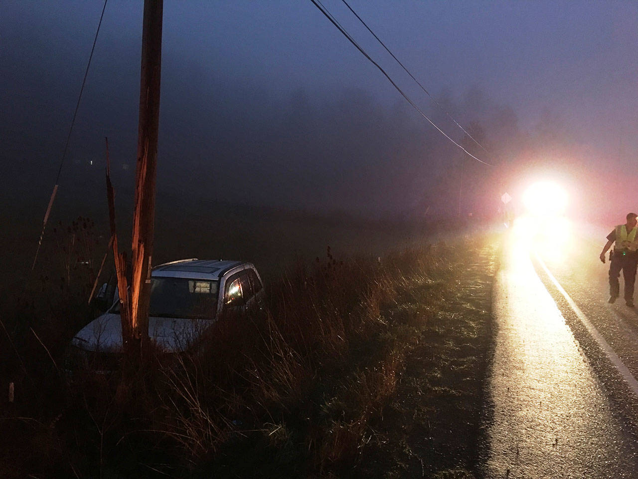 Two people were taken to the hospital Sunday morning after a wreck involving this vehicle and another on state Highway 20 near Port Townsend. (East Jefferson Fire-Rescue)