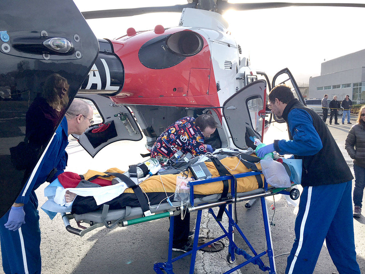 Edwin ‘Norm’ DeRousie was flown to Harrison Medical Center in Bremerton after suffering a heart attack at a busy intersection in Port Angeles on Monday. (Mike DeRousie)