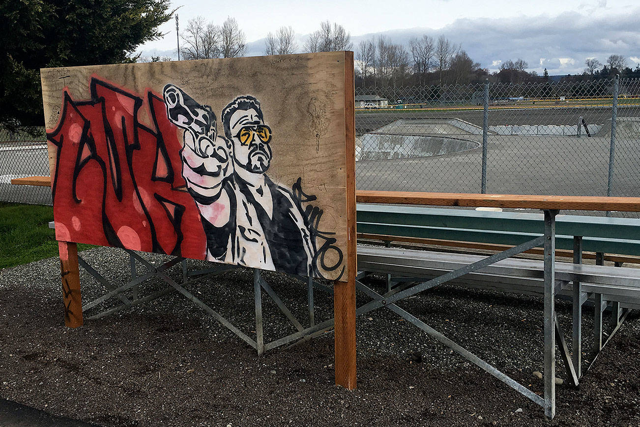 Graffiti wall depicting gun image at Sequim skate park angers residents