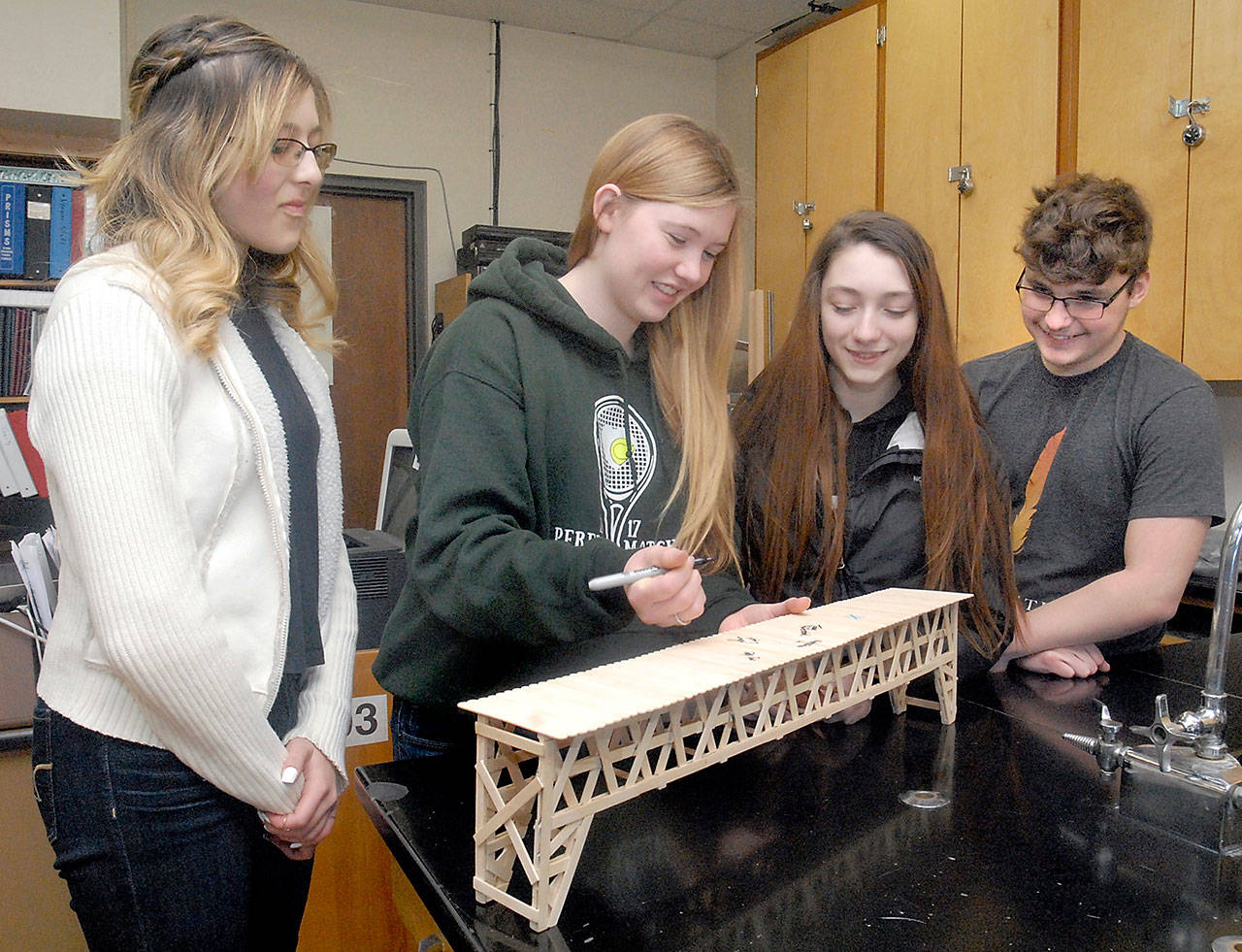 Port Angeles High School students win awards for popsicle-stick bridges