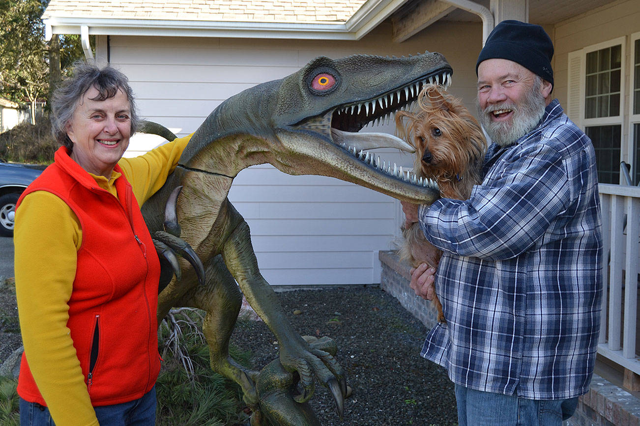Dungeness couple keeps dinosaur by front steps