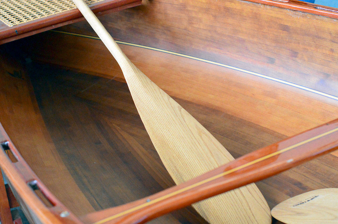 An Olympic Peninsula cedar canoe, made by master builder Bill Kindler, is among the items up for bid in the Port Angeles Symphony’s Applause! Auction at the Cedars at Dungeness on March 24. (Diane Urbani de la Paz)