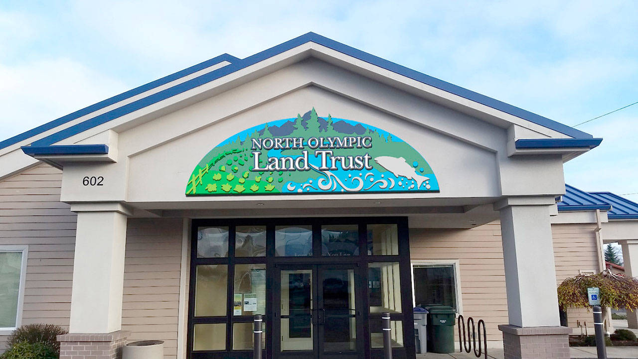 Artist Nathan Shields’ illustration shows how the signage will look on the North Olympic Land Trust building.