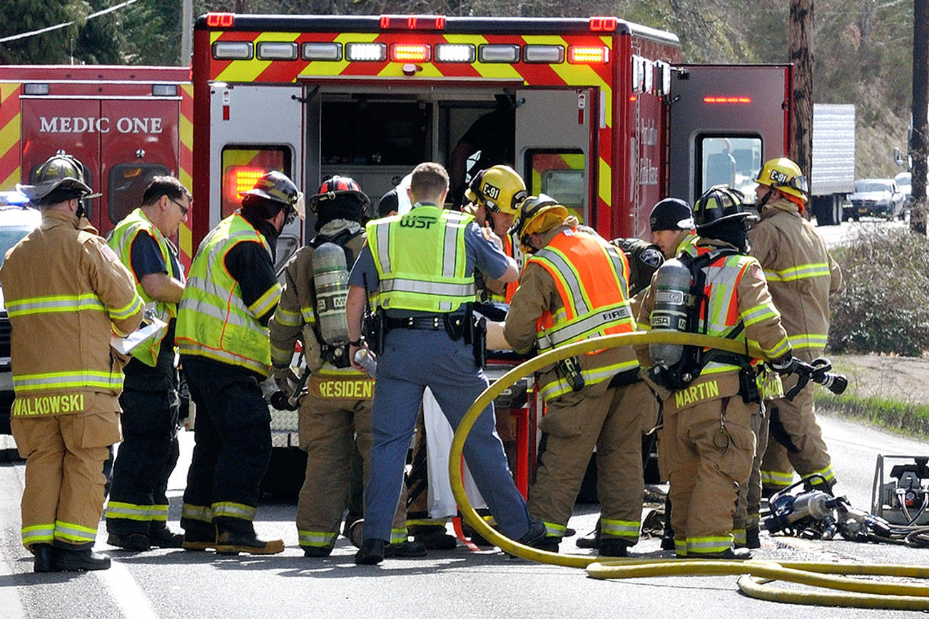 Two-truck crash hospitalizes Port Townsend woman