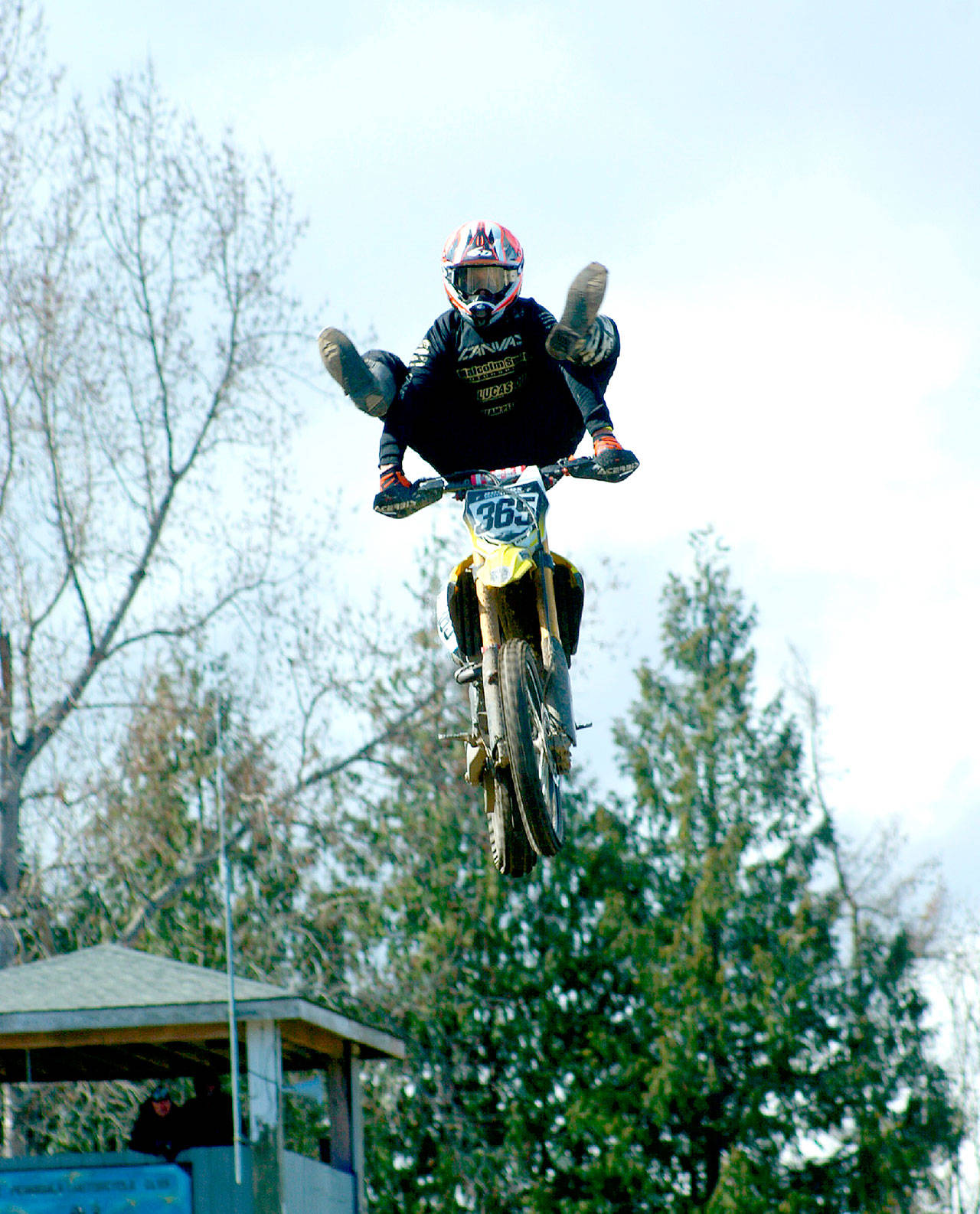 Jake Anstett of Port Angeles catches air while racing Sunday during the Rogers Invitational Motorcross races at Deer Park. (Tom Hines)