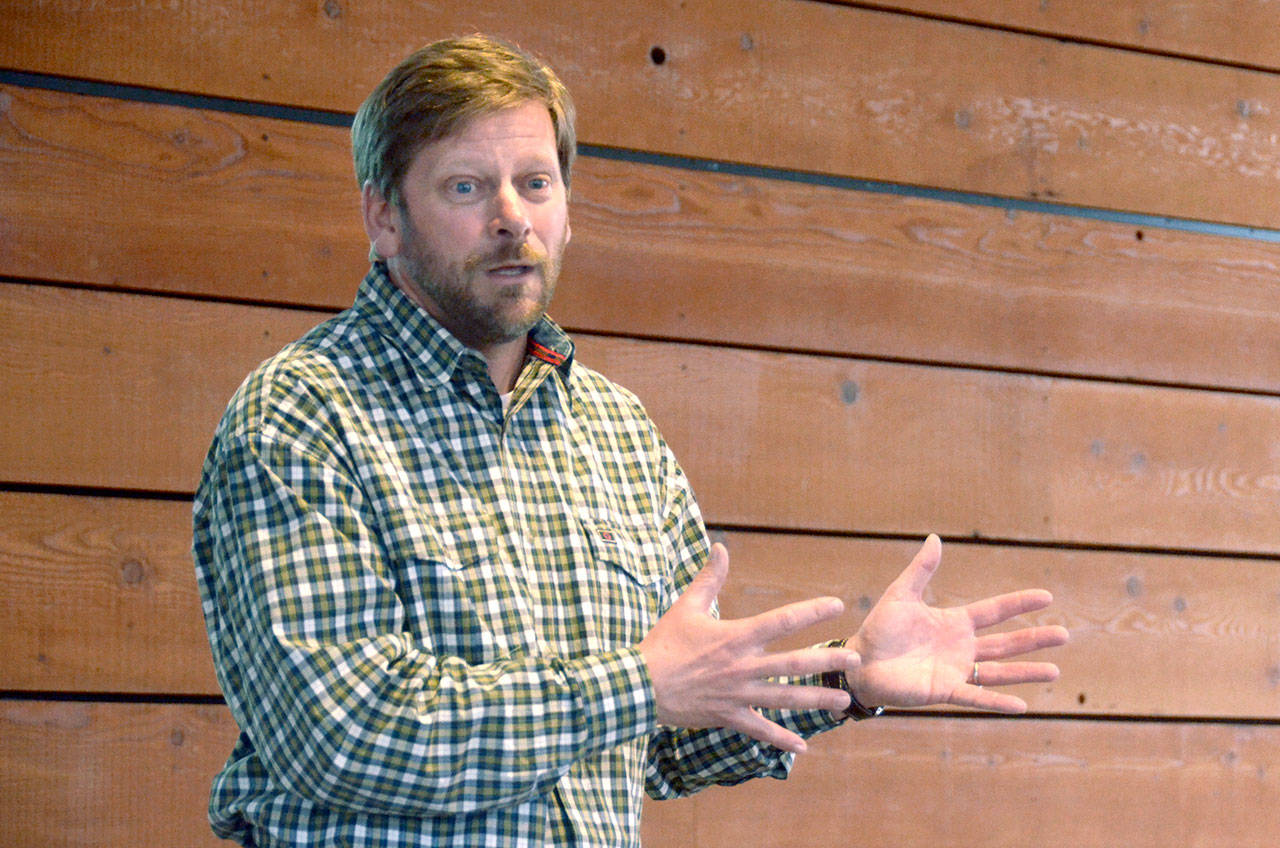 Democratic state Rep. Mike Chapman of the 24th District speaks at an information session in 2017. (Peninsula Daily News)