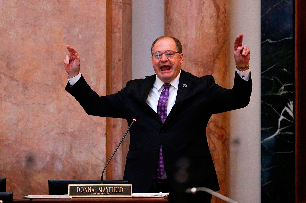 In this Monday, Jan. 8, file photo, Republican speaker of Kentucky’s House of Representatives Rep. Jeff Hoover resigns from his leadership position during a speech at the state Capitol in Frankfort, Ky., more than two months after acknowledging he secretly settled a sexual harassment claim and paid to keep it quiet. (Michael Reaves/The Associated Press)