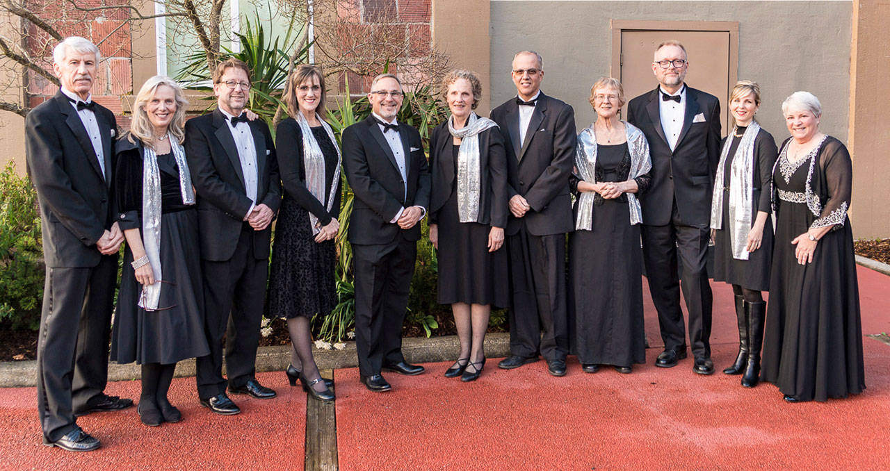 Silver Screen Singers at the March 24 fundraiser for Bayside Housing, Old Alcohol Plant. From left are Bob Bindschadler, Sally Chapin, Bruce Cowan, Kathleen Schott, Todd Carlson, Bev Schaaf, John Polm, Pat Rodgers, Dan O’Brien, Sarah Moran and Rebecca Rottsolk