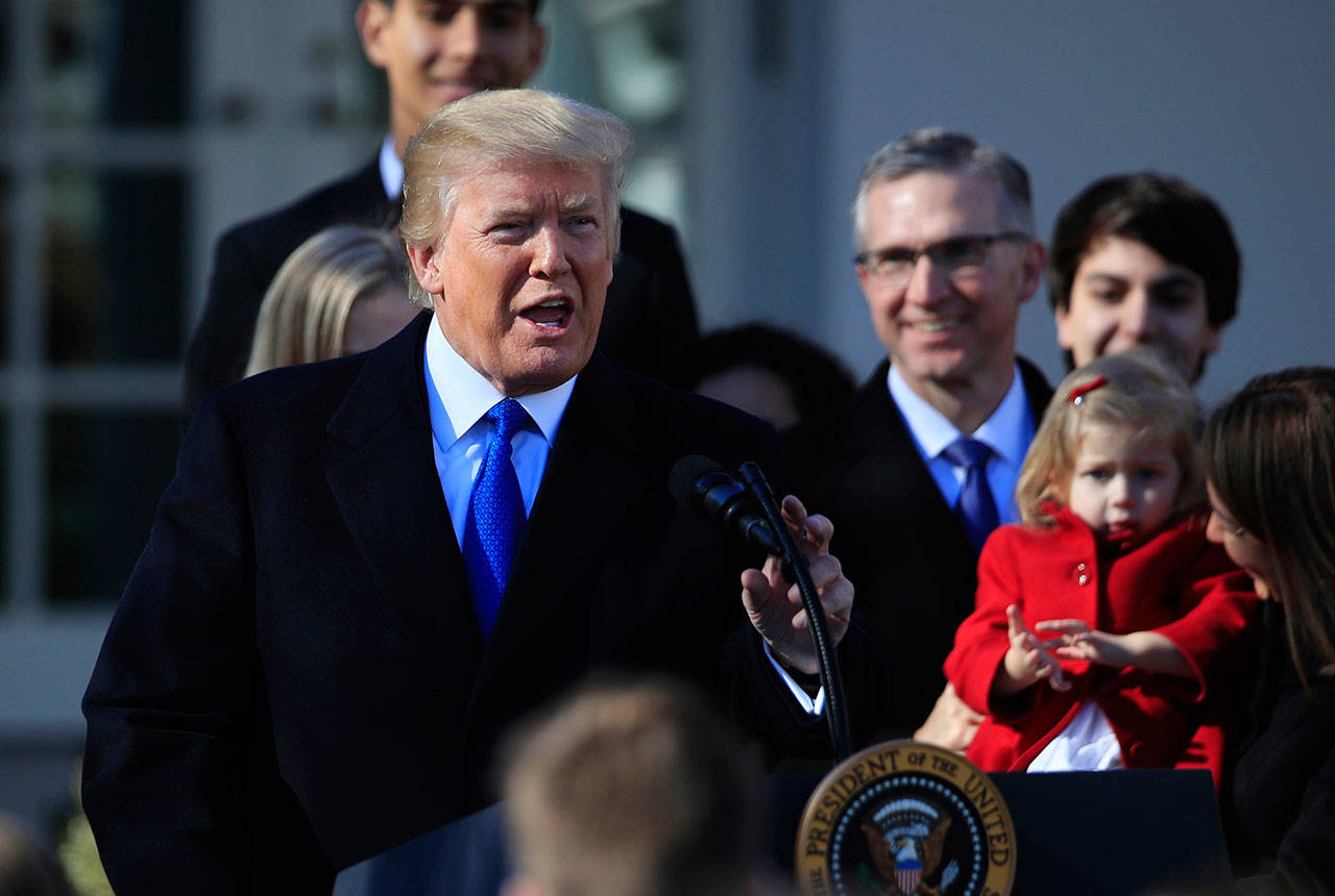 In this Jan. 19 President Donald Trump speaks to participants of the annual March for Life event, in the Rose Garden of the White House in Washington, D.C. (Manuel Balce Ceneta/The Associated Press)