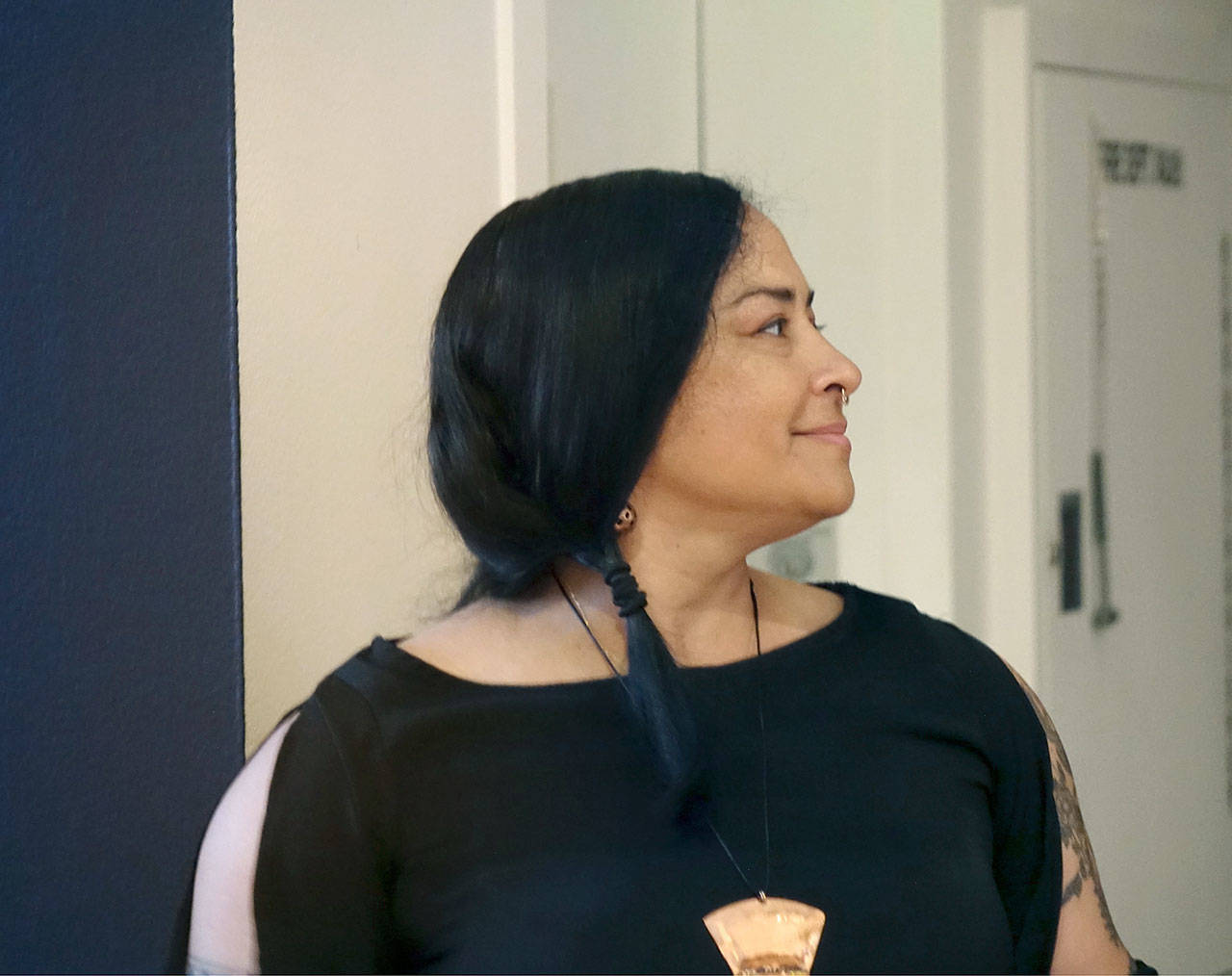 Filmmaker Tracy Rector is among the living artists in “Double Exposure,” the exhibition also featuring Edward S. Curtis’ photos at the Seattle Art Museum. (Philip D. Lusk)