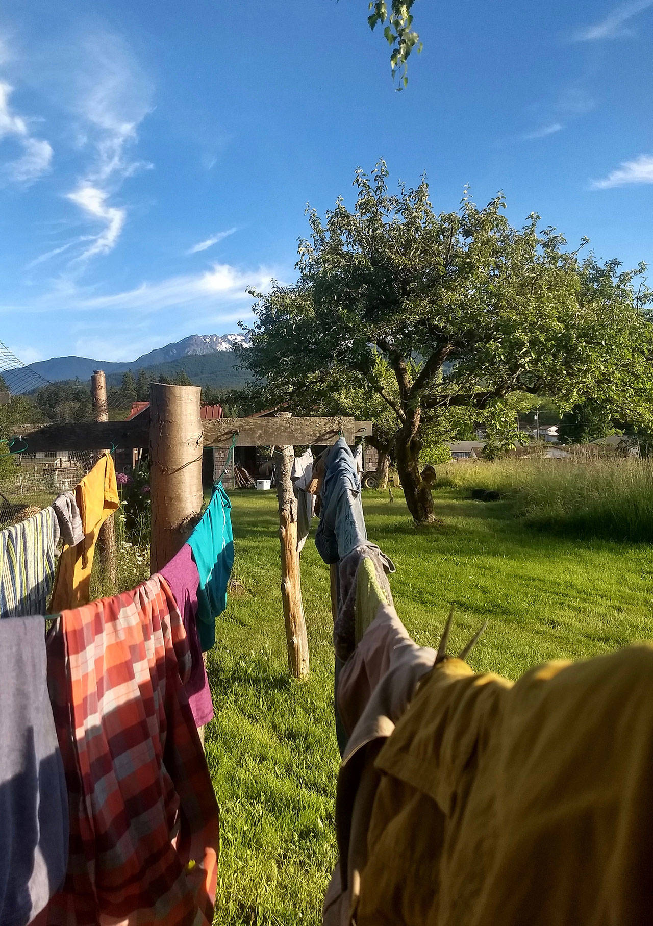 Clothes hang on the line to dry after being washed with homemade laundry soap. (Betsy Wharton/for Peninsula Daily News)