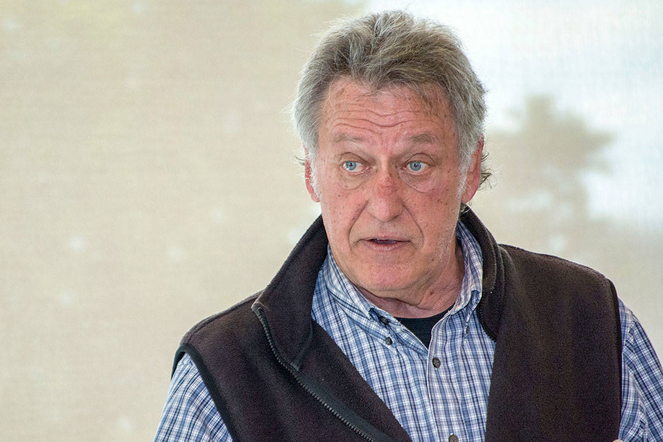 Dale Wilson, candidate for the District 3 seat on the Clallam County Board of County Commissioners, speaks during Nor’Wester Rotary’s candidate forum on July 6, 2018. (Jesse Major/Peninsula Daily News)
