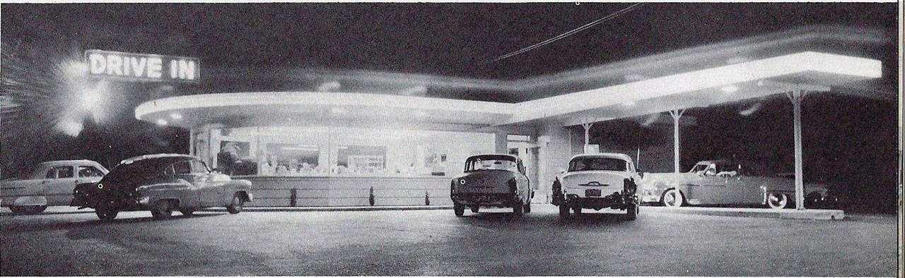 Fairmount Drive-In, at the corner of Euclid Avenue and U.S. Highway 101 West outside of Port Angeles, is shown in about 1956 or 1957. (The Loghry Collection)