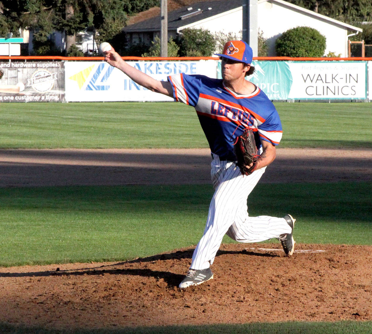 Dave Logan/for Peninsula Daily News Port Angeles’ Brady Shimko pitched for the Lefties in their final game of the season at Civic Field on Tuesday.