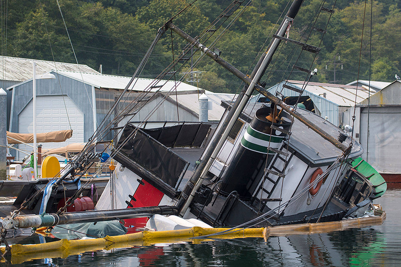 Fishing boat sinks in Port Angeles Boat Haven