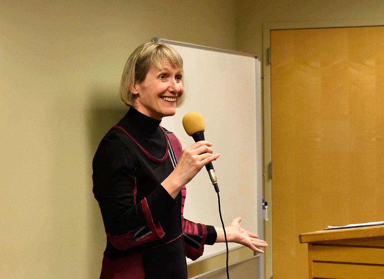 Lindy MacLaine of Sequim competes at the Toastmasters’ International Speech Contest in Chicago on Aug. 23.