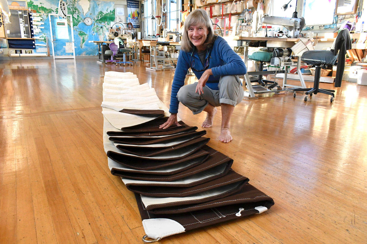 Carol Hasse, owner of Port Townsend Sails, is celebrating 40 years as part of the marine trades in Port Townsend. Hasse is also a sailing instructor with over 45,000 offshore miles and will be giving presentations during this year’s Wooden Boat Festival. (Jeannie McMacken/Peninsula Daily News)