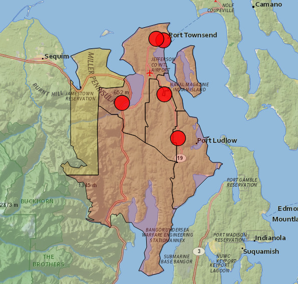 Parts of east Jefferson County were reported without power Friday morning (Jefferson PUD).