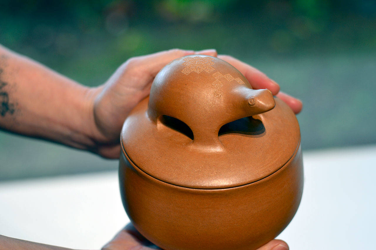 Christine McHorse’s “Turtle Bowl” will go up for bid during a special Port Angeles Fine Arts Center silent auction Thursday through Saturday. (Diane Urbani de la Paz/for Peninsula Daily News)